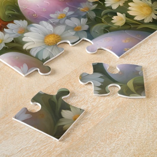 Schattigee kuikens in een weide met paaseieren,  legpuzzel (Zijkant)