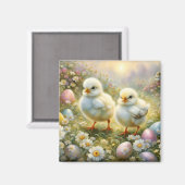 Schattigee kuikens in een weide met paaseieren,  magneet (Voorkant / Achterkant)