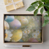 Schattigee kuikens in een weide met paaseieren,  tissuepapier (Geschenk)