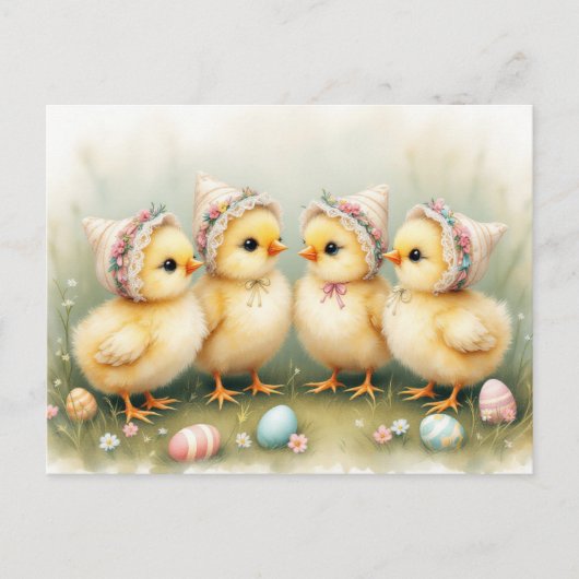 Schattigee kuikens in paashaas briefkaart (Voorkant)