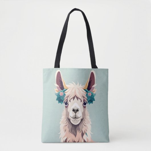Schattigee Kunst Blauwgroen Pastel Llama Tote Bag (Voorkant)