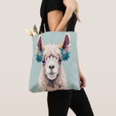 Schattigee Kunst Blauwgroen Pastel Llama Tote Bag (Dichtbij)
