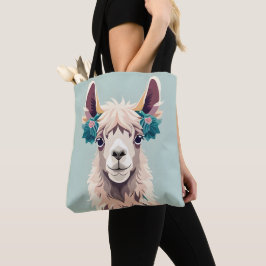 Schattigee Kunst Blauwgroen Pastel Llama Tote Bag