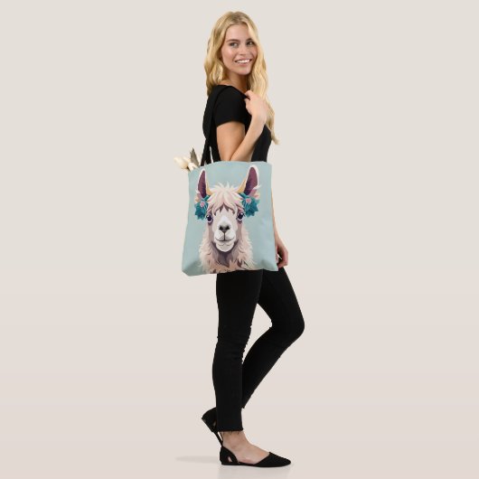 Schattigee Kunst Blauwgroen Pastel Llama Tote Bag (Op model)