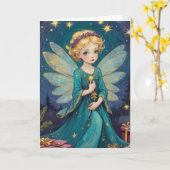 Schattigee Kunst Kerst Sterrennacht Fairy Kaart (Gele Bloem)