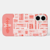 Schattigee kunst levert koraalrood patroonmonogram Case-Mate iPhone case (Achterkant (horizontaal))