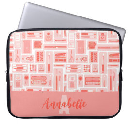 Schattigee kunst levert koraalrood patroonmonogram laptop sleeve
