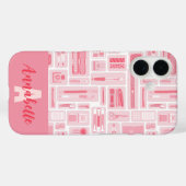 Schattigee kunst levert roze patroonmonogram Case-Mate iPhone case (Achterkant (horizontaal))