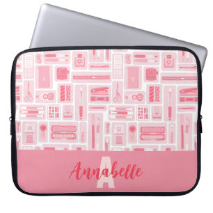 Schattigee kunst levert roze patroonmonogram laptop sleeve