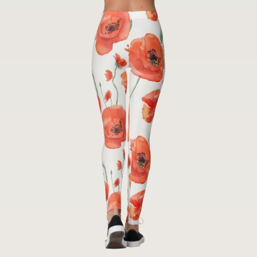 Schattigee Kunst Rood Wit Poppy Bold Bloemen Water Leggings (Achterkant)