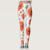 Schattigee Kunst Rood Wit Poppy Bold Bloemen Water Leggings (Voorkant)