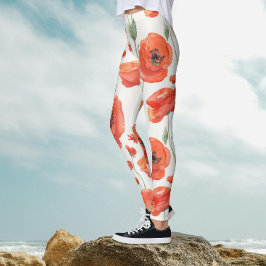Schattigee Kunst Rood Wit Poppy Bold Bloemen Water Leggings