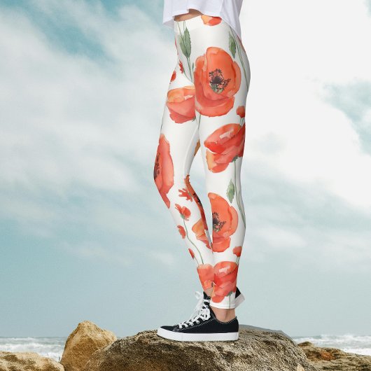 Schattigee Kunst Rood Wit Poppy Bold Bloemen Water Leggings