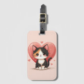 Schattigee kunst van Calico Cat Heart Kawaii Valen Bagagelabel (Voorkant (verticaal))