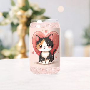 Schattigee kunst van Calico Cat Heart Kawaii Valen Blikvorm Glas