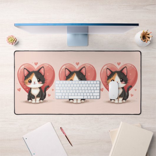 Schattigee kunst van Calico Cat Heart Kawaii Valen Bureaumat (Kantoor 1)
