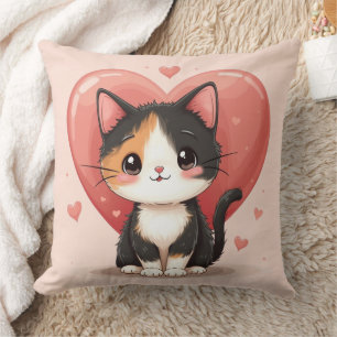 Schattigee kunst van Calico Cat Heart Kawaii Valen Kussen