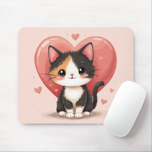 Schattigee kunst van Calico Cat Heart Kawaii Valen Muismat
