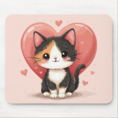 Schattigee kunst van Calico Cat Heart Kawaii Valen Muismat (Voorkant)