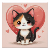 Schattigee kunst van Calico Cat Heart Kawaii Valen Perfect Poster (Voorkant)