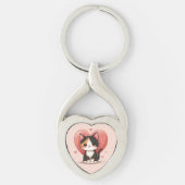 Schattigee kunst van Calico Cat Heart Kawaii Valen Sleutelhanger (Voorkant)