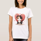 Schattigee kunst van Calico Cat Heart Kawaii Valen T-shirt (Voorkant)