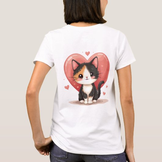Schattigee kunst van Calico Cat Heart Kawaii Valen T-shirt (Achterkant)