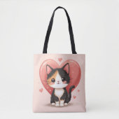 Schattigee kunst van Calico Cat Heart Kawaii Valen Tote Bag (Voorkant)