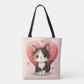 Schattigee kunst van Calico Cat Heart Kawaii Valen Tote Bag (Achterkant)