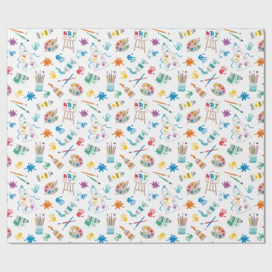 Schattigee Kunstbenodigdheden op wit Cadeaupapier (Vlak)