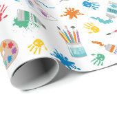 Schattigee Kunstbenodigdheden op wit Cadeaupapier (Rol Hoek)