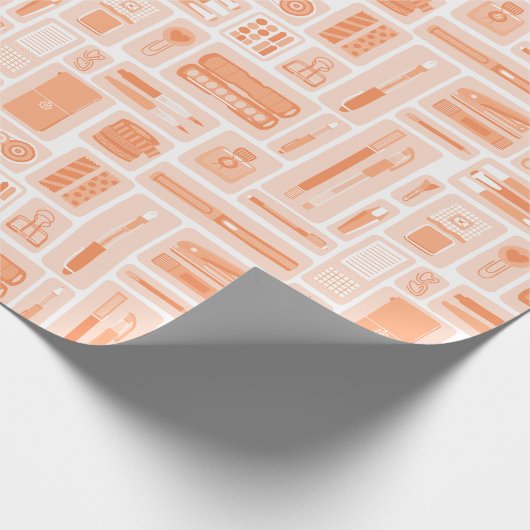 Schattigee kunstbenodigdheden Peach Oranje Pattern Cadeaupapier (Hoek)