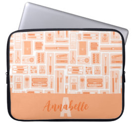 Schattigee kunstbenodigdheden perzik Oranje patroo Laptop Sleeve