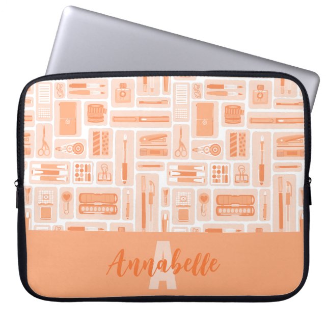 Schattigee kunstbenodigdheden perzik Oranje patroo Laptop Sleeve (Voorkant)