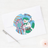 Schattigee Kunstenaar Kunst Sneeuwman Vakantie Ker Ronde Sticker (Envelop)