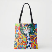 SCHATTIGEE KUNSTTEKENING VAN EEN KAT MET ABSTRACTE TOTE BAG (Voorkant)