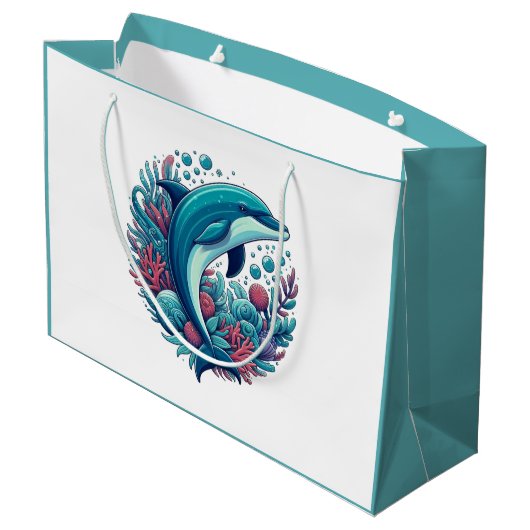 Schattigee, kust/nautische dolfijn groot cadeauzakje (Achterkant Gekanteld)