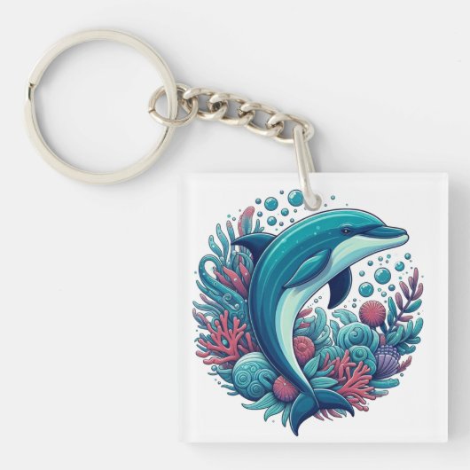 Schattigee, kust/nautische dolfijn sleutelhanger (voorkant)