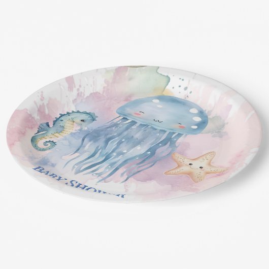 Schattigee kwal en vrienden Pastel Baby shower Papieren Bordje (Gekanteld)