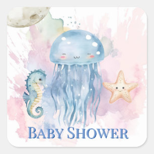 Schattigee kwal en vrienden Pastel Baby shower Vierkante Sticker