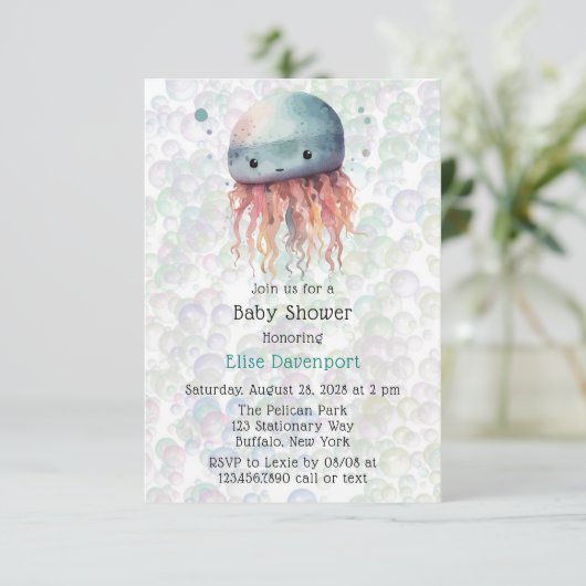 Schattigee Kwallen Bubbles Neutraal Baby shower ui Bedankkaart (Staand voorkant)