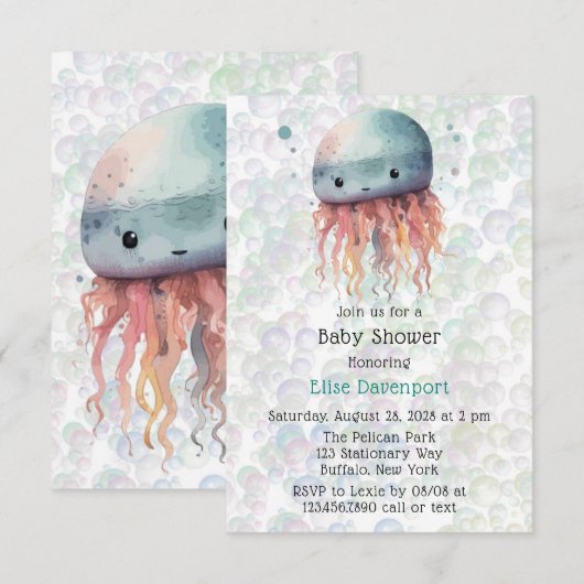 Schattigee Kwallen Bubbles Neutraal Baby shower ui Bedankkaart (Voorkant / Achterkant)