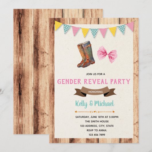 Schattigee laarzen of bogen onthullen genderuitnod kaart (Voorkant / Achterkant)