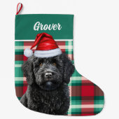 Schattigee Labradoodle Holiday Plaid Gepersonalise Grote Kerstsok (Voorkant)