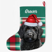 Schattigee Labradoodle Holiday Plaid Gepersonalise Grote Kerstsok (Achterkant)