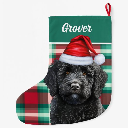 Schattigee Labradoodle Holiday Plaid Gepersonalise Grote Kerstsok (Achterkant)