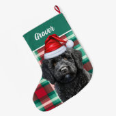 Schattigee Labradoodle Holiday Plaid Gepersonalise Grote Kerstsok (Achterkant (Hangend))