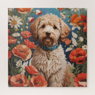 Schattigee labradoodle madeliefje en papaverbloem legpuzzel