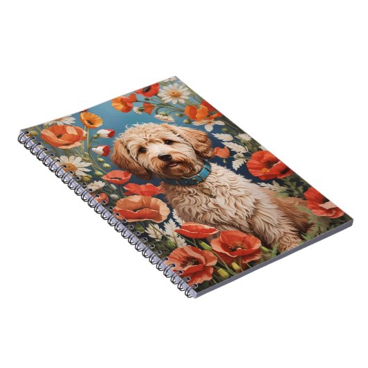 Schattigee labradoodle madeliefje en papaverbloem notitieboek (Rechterzijde)