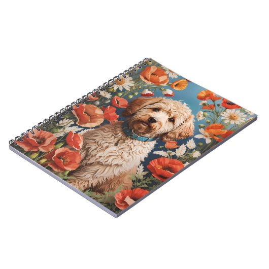 Schattigee labradoodle madeliefje en papaverbloem notitieboek (Linkerzijde)